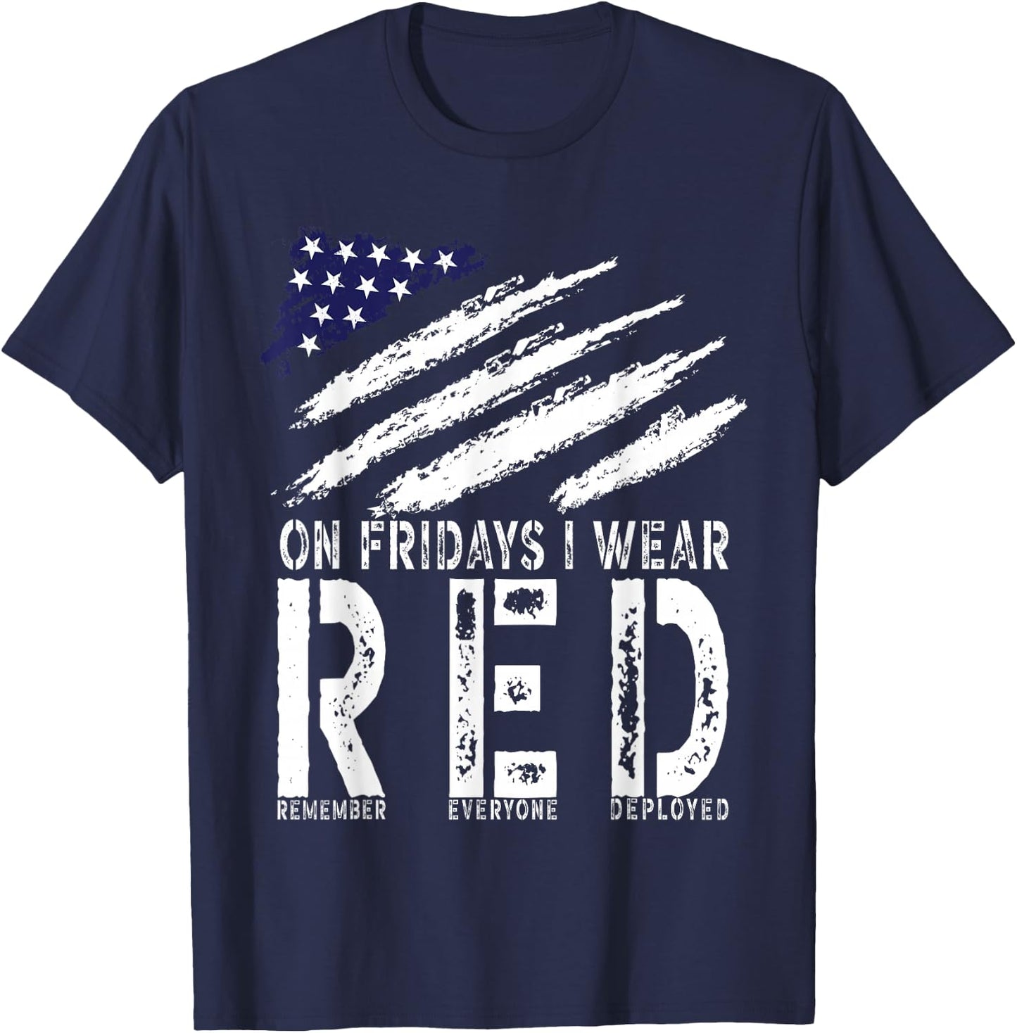 On Fridays I Wear Red USA Support American Troops T-Shirt - T-Shirt | Navy