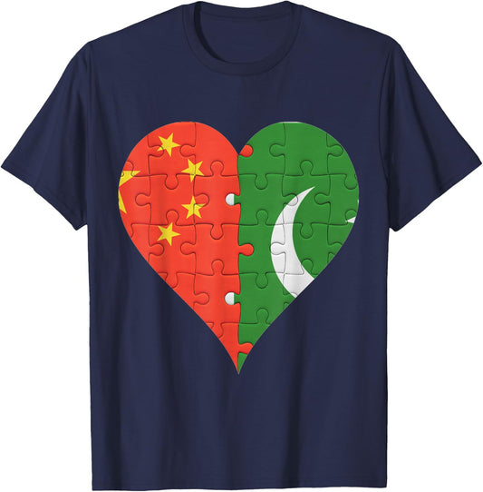 Chinese Pakistani Flag Heart T-Shirt - T-Shirt | Navy