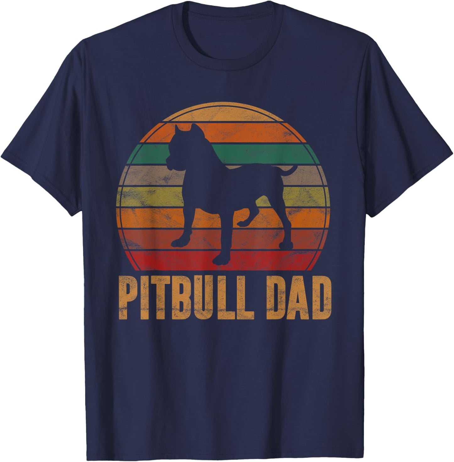 Retro Pitbull Dad Gift Dog Lover Pet Daddy Pit bull Father Men Women Girls Kids T-Shirt - T-Shirt | Navy