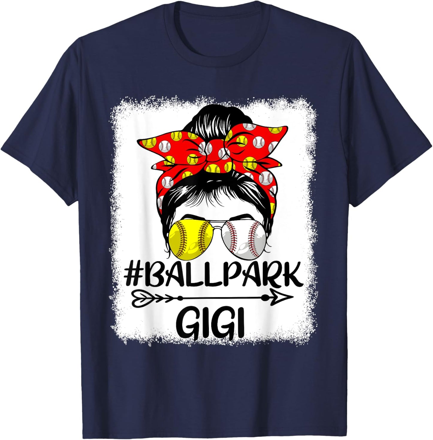 Messy Bun Hair BallPark Gigi Softball Baseball Mother's Day T-Shirt - T-Shirt | Navy