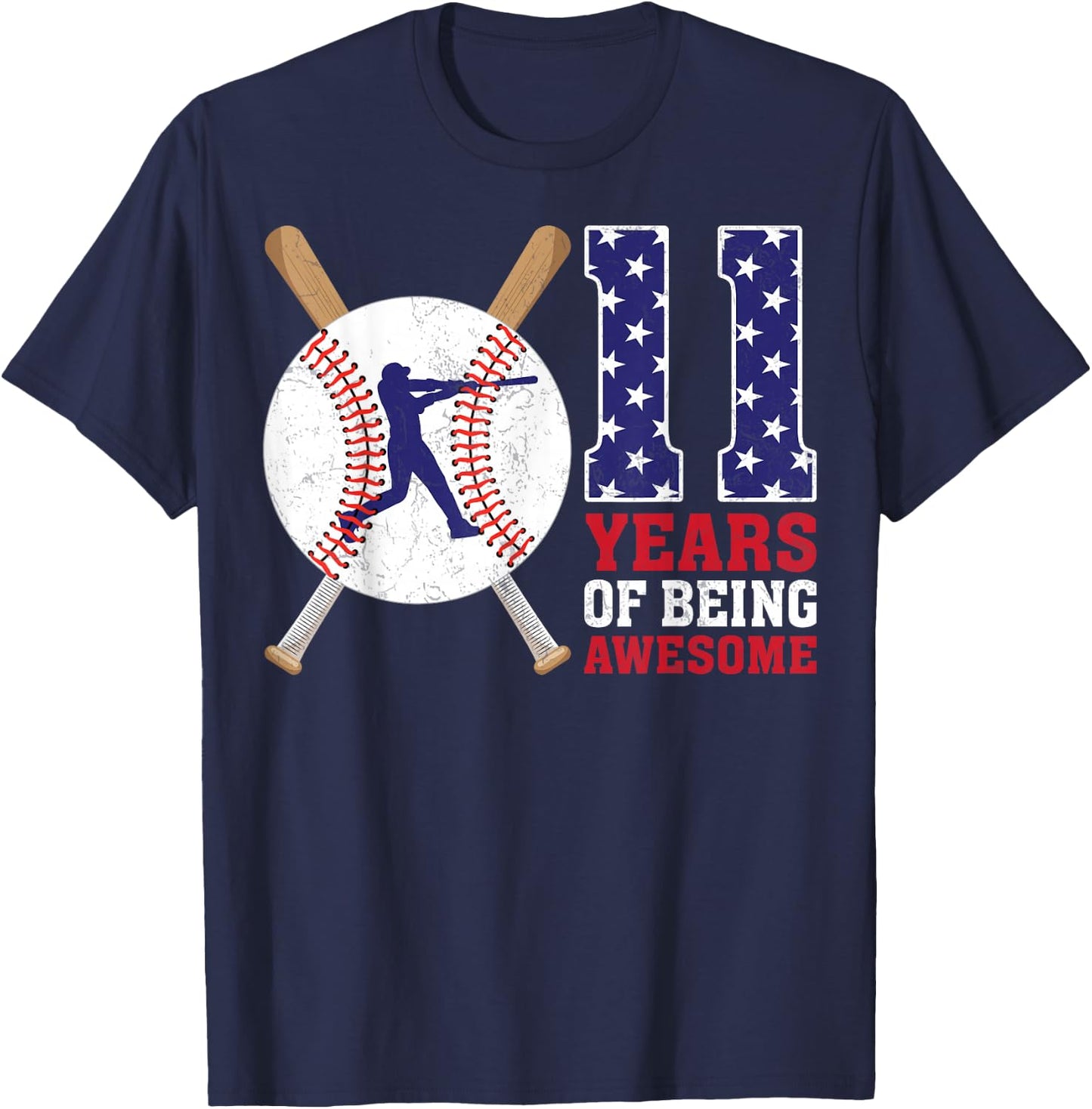 11 Years Old Baseball Player 11th Birthday Party Girls Boys T-Shirt - T-Shirt | Navy
