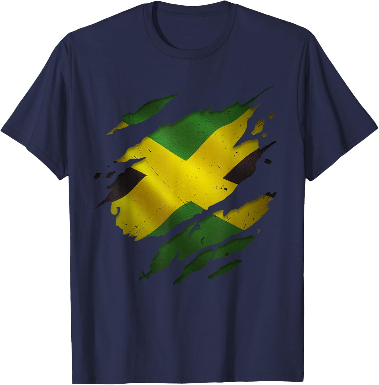 Jamaica Flag Ripped Scratch Heritage Culture Proud Jamaican T-Shirt - T-Shirt | Navy