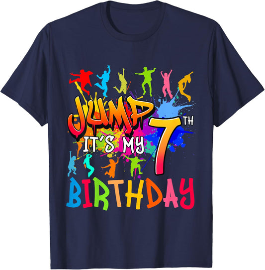 Let's Jump It's My 7th Birthday Trampoline Bday Matching T-Shirt - T-Shirt | Navy