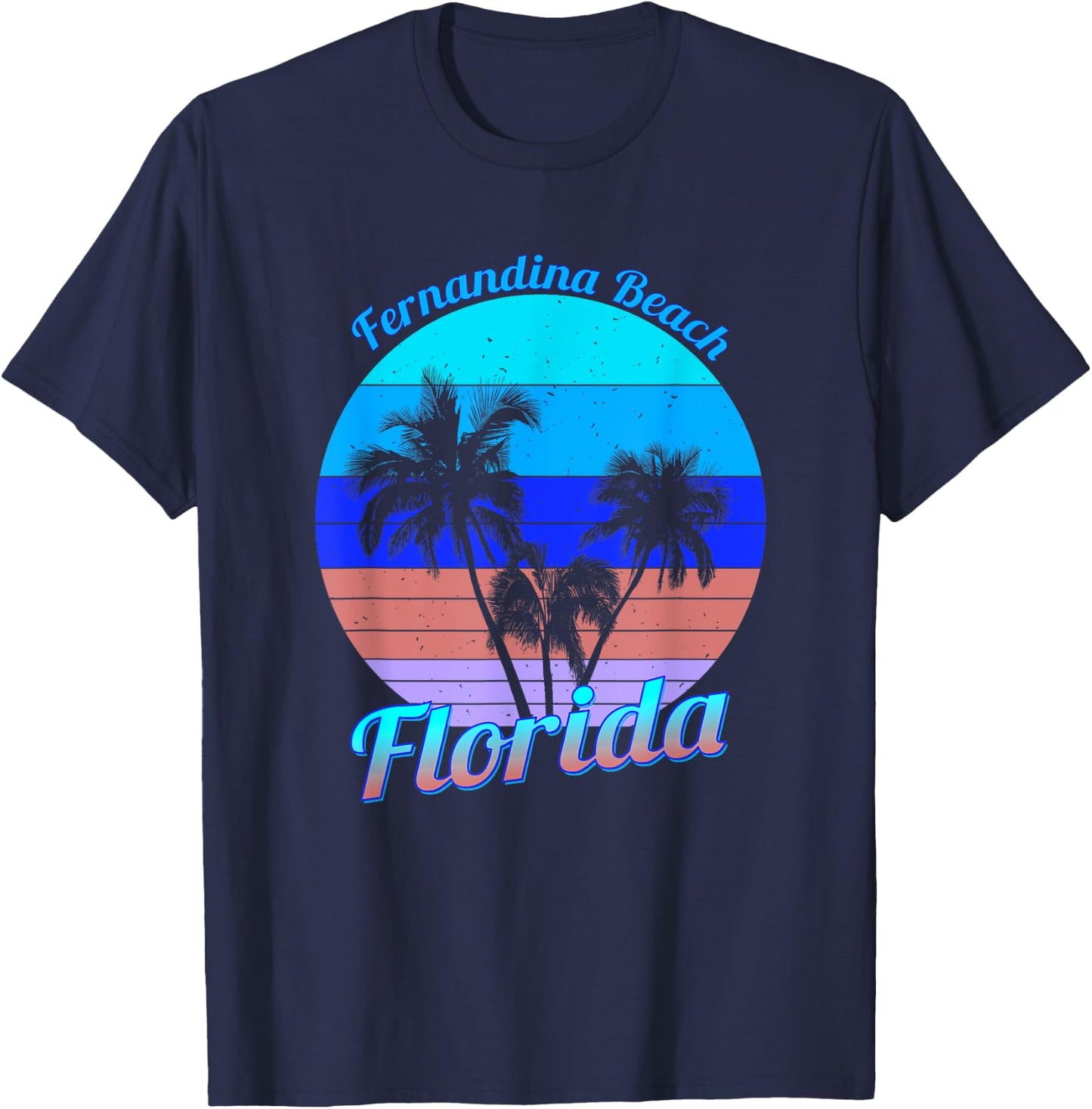 Fernandina Beach Florida Retro Tropical Palm Trees Vacation T-Shirt - T-Shirt | Navy