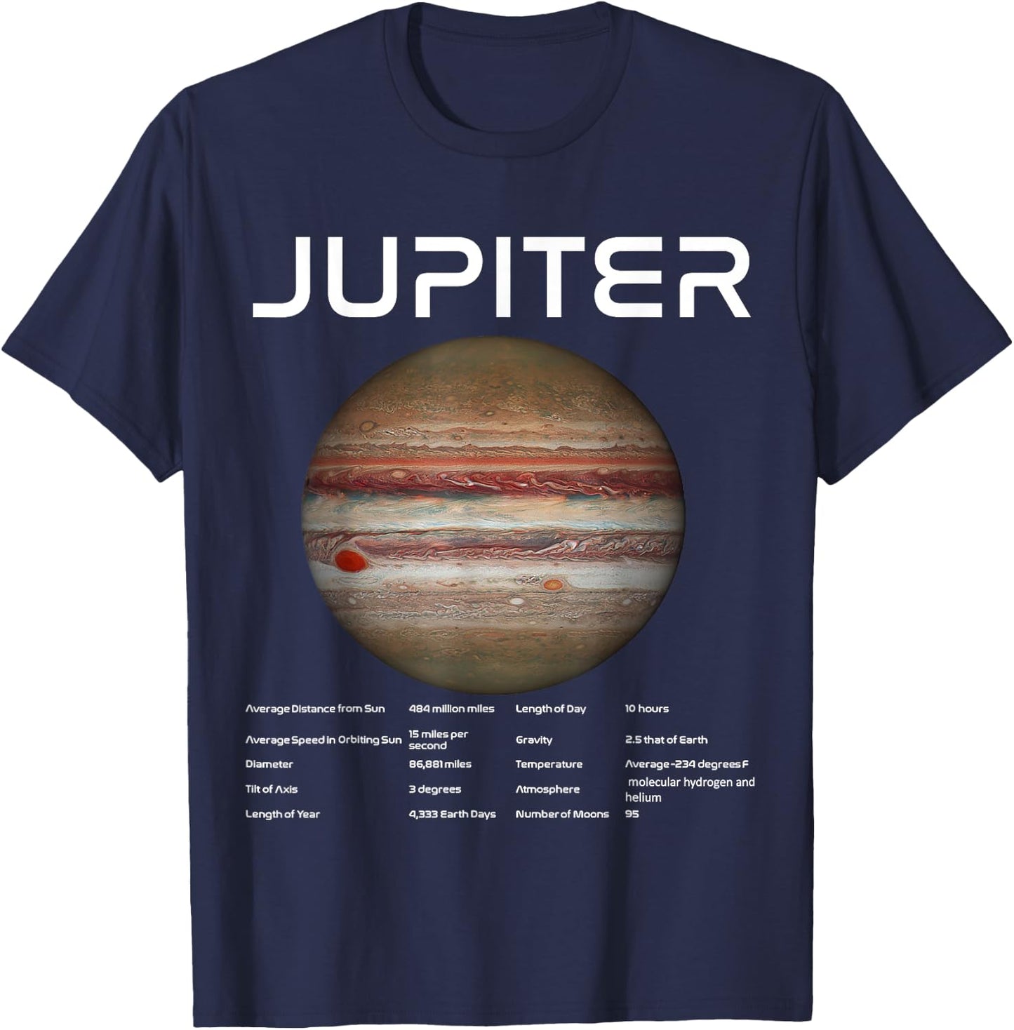 Nerdy Jupiter Astronomy Science Planets Solar System Facts W T-Shirt - T-Shirt | Navy