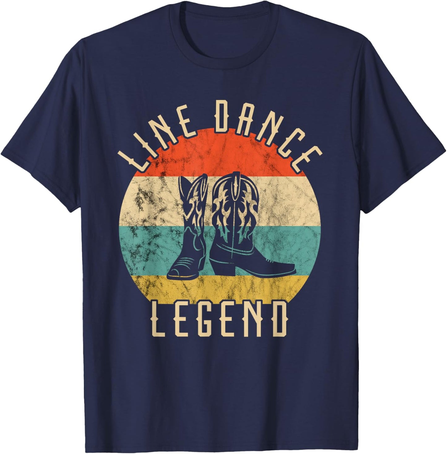 Line Dance Legend Cowboy Boots Retro Vintage Sunset T-Shirt - T-Shirt | Navy