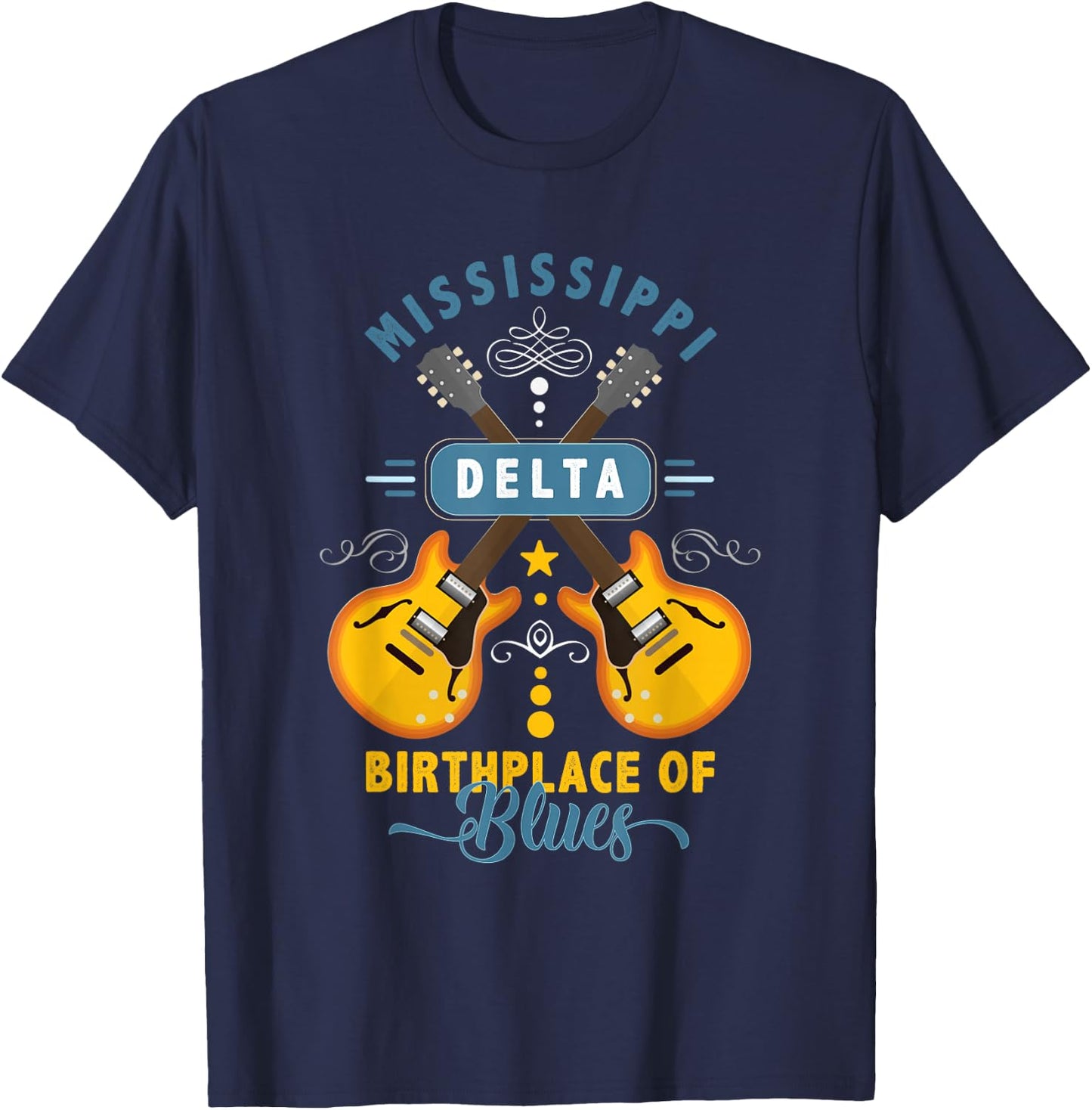 Blues Guitarist or Rock Music or Mississippi Delta Blues T-Shirt - T-Shirt | Navy