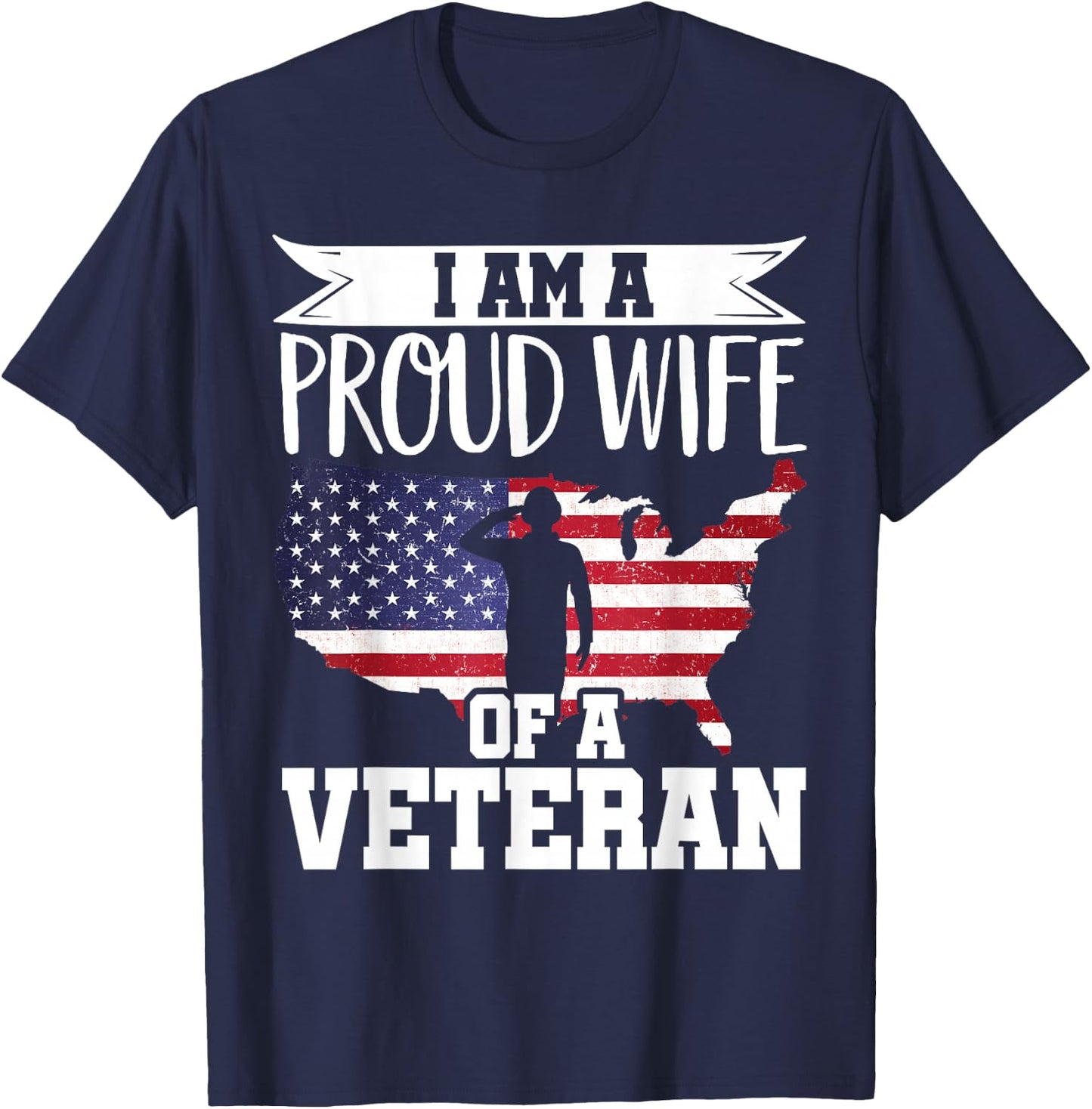 Proud Wife of Veteran Nothing Scares Patriotic Veterans Day T-Shirt - T-Shirt | Navy