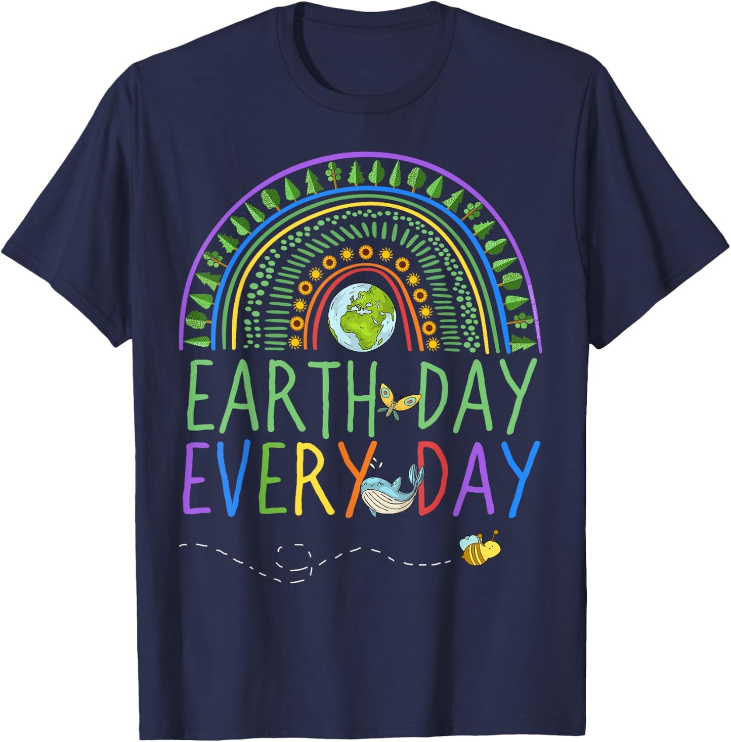 Pretty Earth Day Every Day Rainbow with Trees Earth Day T-Shirt - T-Shirt | Navy
