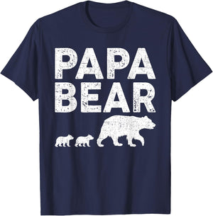 Papa Bear Two Cubs Daddy Bear Twin Papa 2 Kids T-Shirt - T-Shirt | Navy