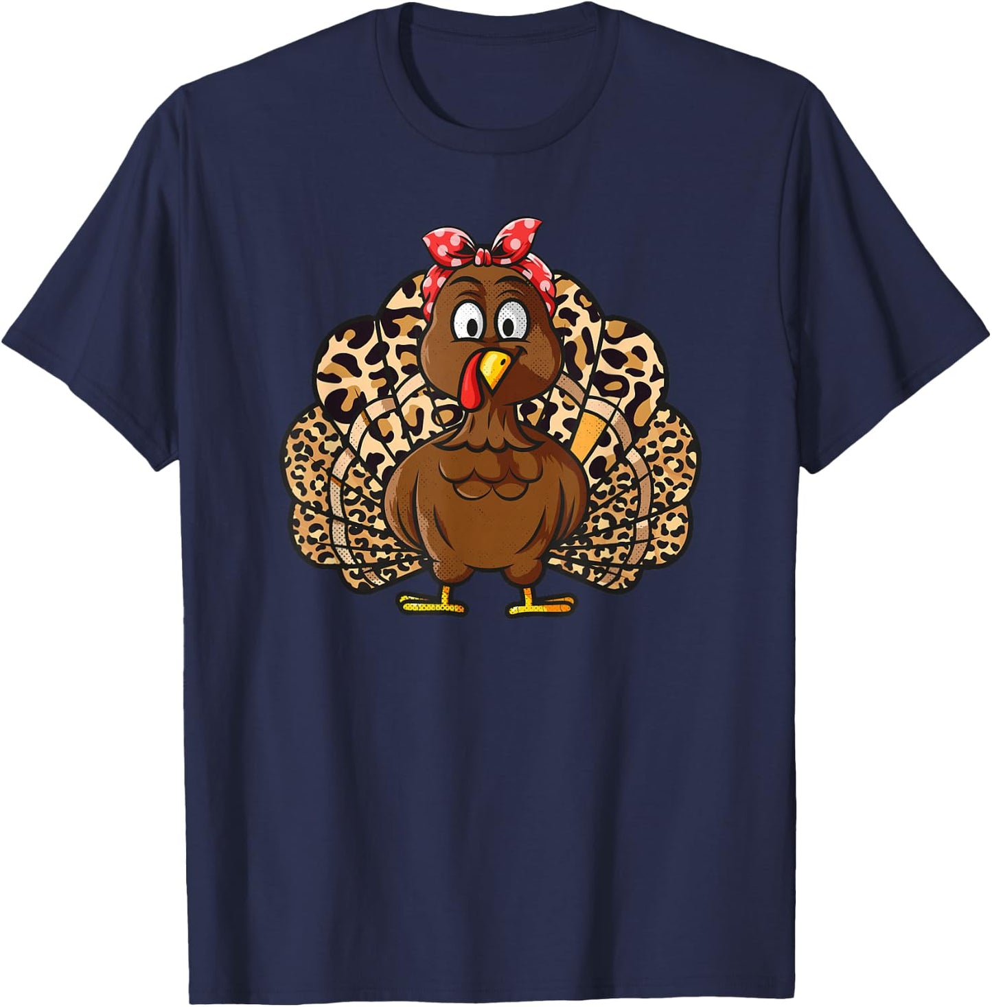 Thanksgiving Leopard Turkey Women Girl Autumn Fall season T-Shirt - T-Shirt | Navy