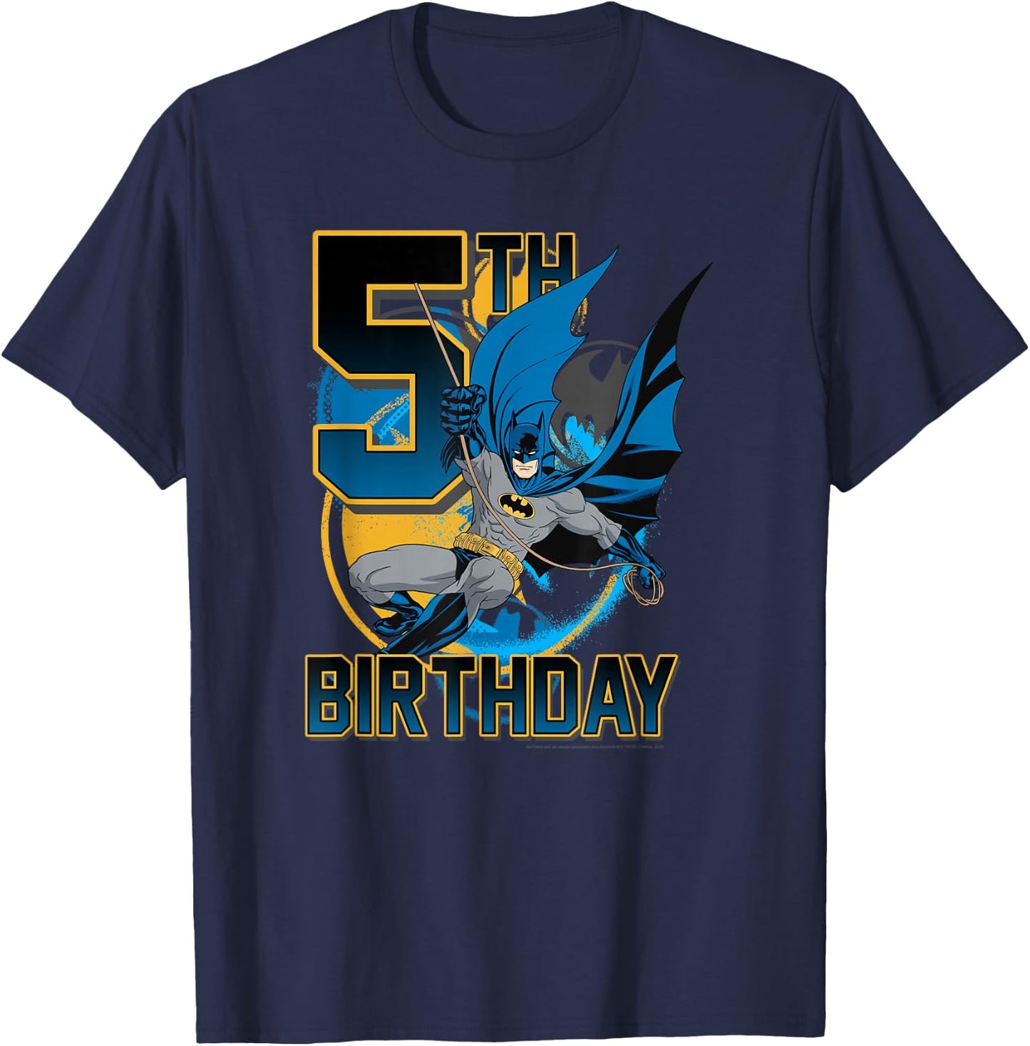 DC Comics Batman 5th Birthday Bat Swing Action Poster T-Shirt - T-Shirt | Navy