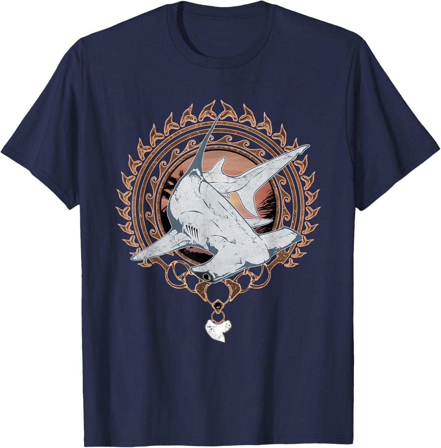 Hammerhead Shark Polynesian Tribal T-Shirt - T-Shirt | Navy