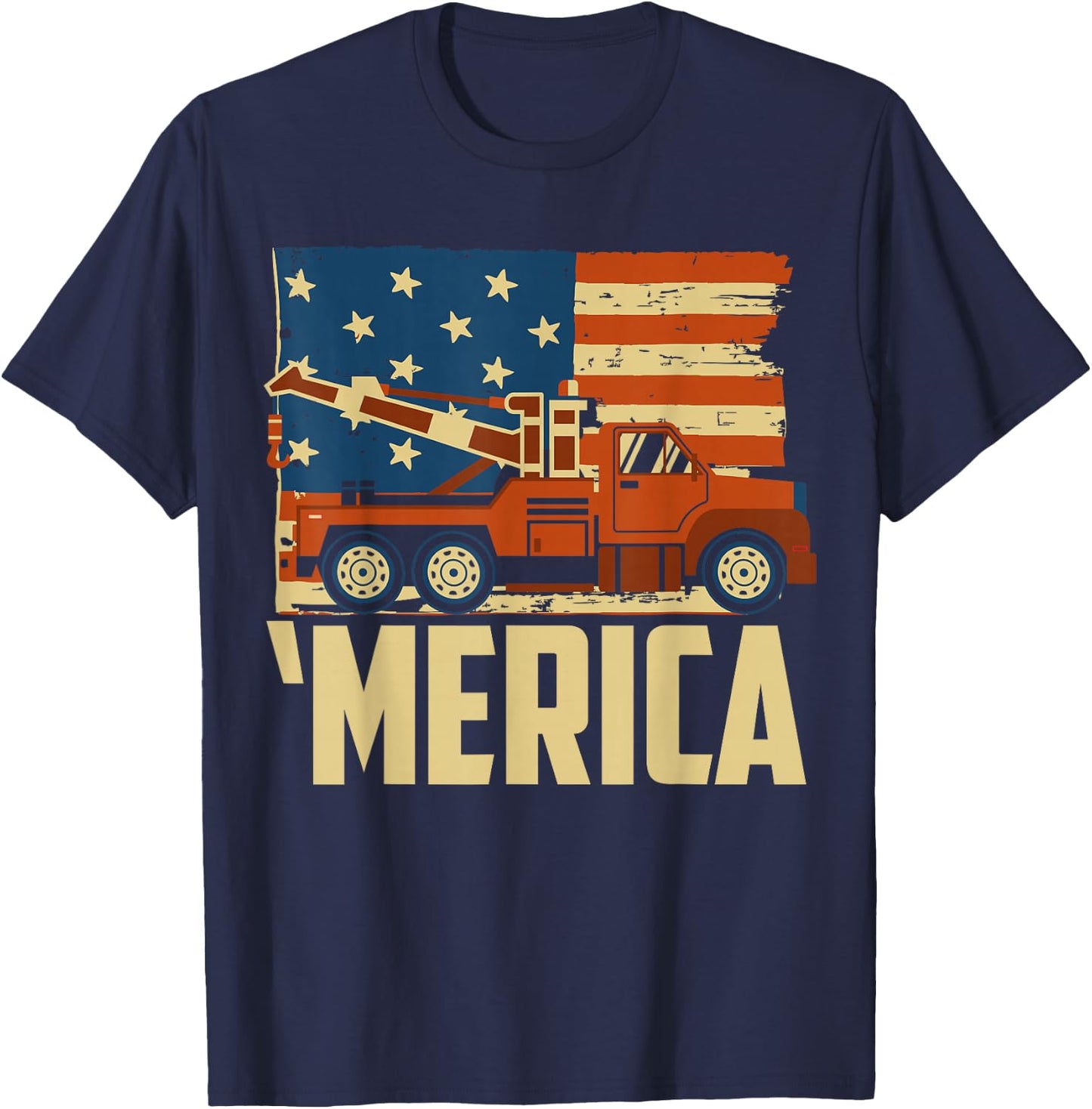 Tow Truck Driver American flag 'Merica T-Shirt - T-Shirt | Navy