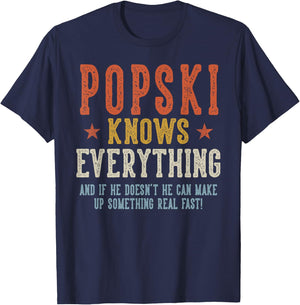 POPSKI Knows Everything Father's Day Retro Vintage T-Shirt - T-Shirt | Navy
