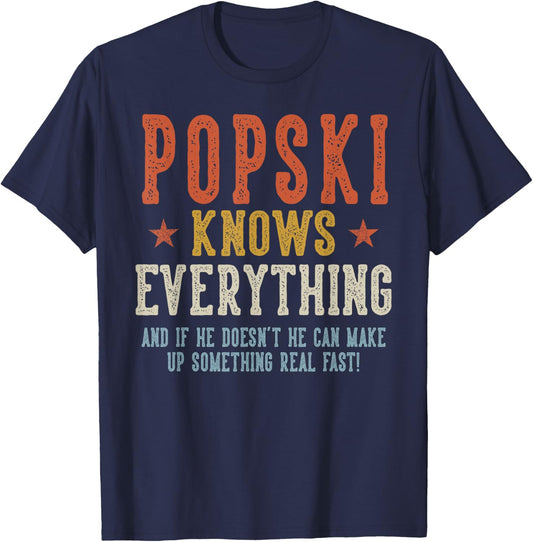 POPSKI Knows Everything Father's Day Retro Vintage T-Shirt - T-Shirt | Navy