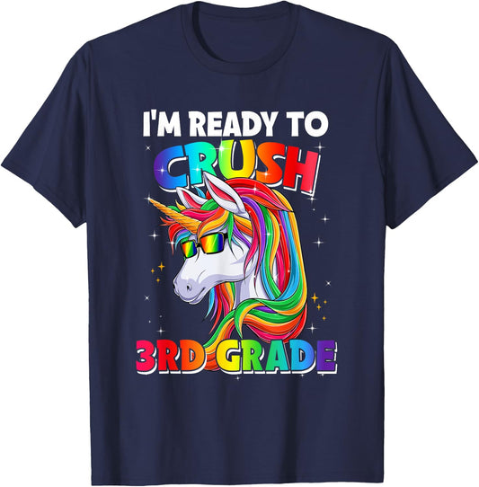I'm Ready To Crush 3rd Grade Back To School Unicorn Girls T-Shirt - T-Shirt | Navy