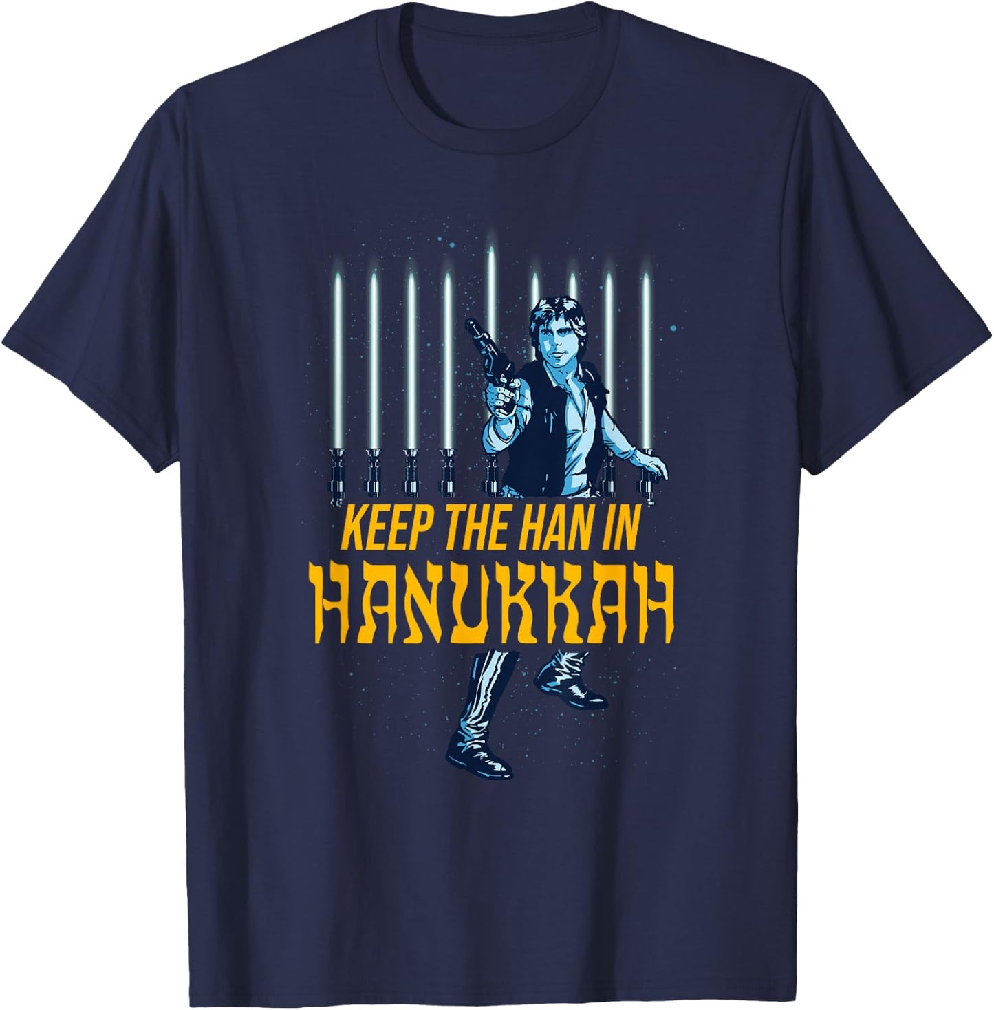 Star Wars Han Solo Hanukkah Lightsaber Menorah T-Shirt - T-Shirt | Navy