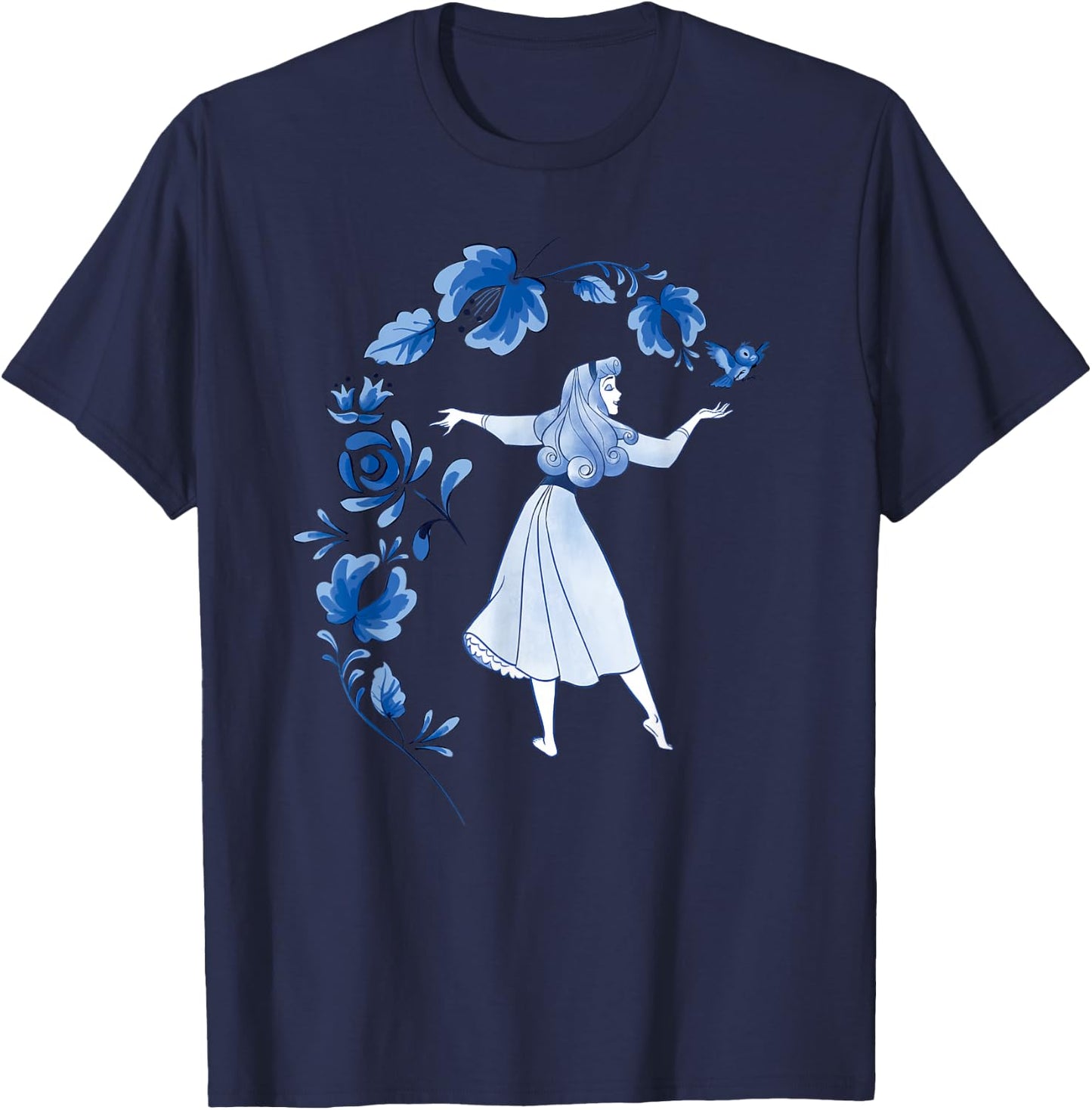 Disney Sleeping Beauty Princess Aurora Blue Flowers T-Shirt - T-Shirt | Navy
