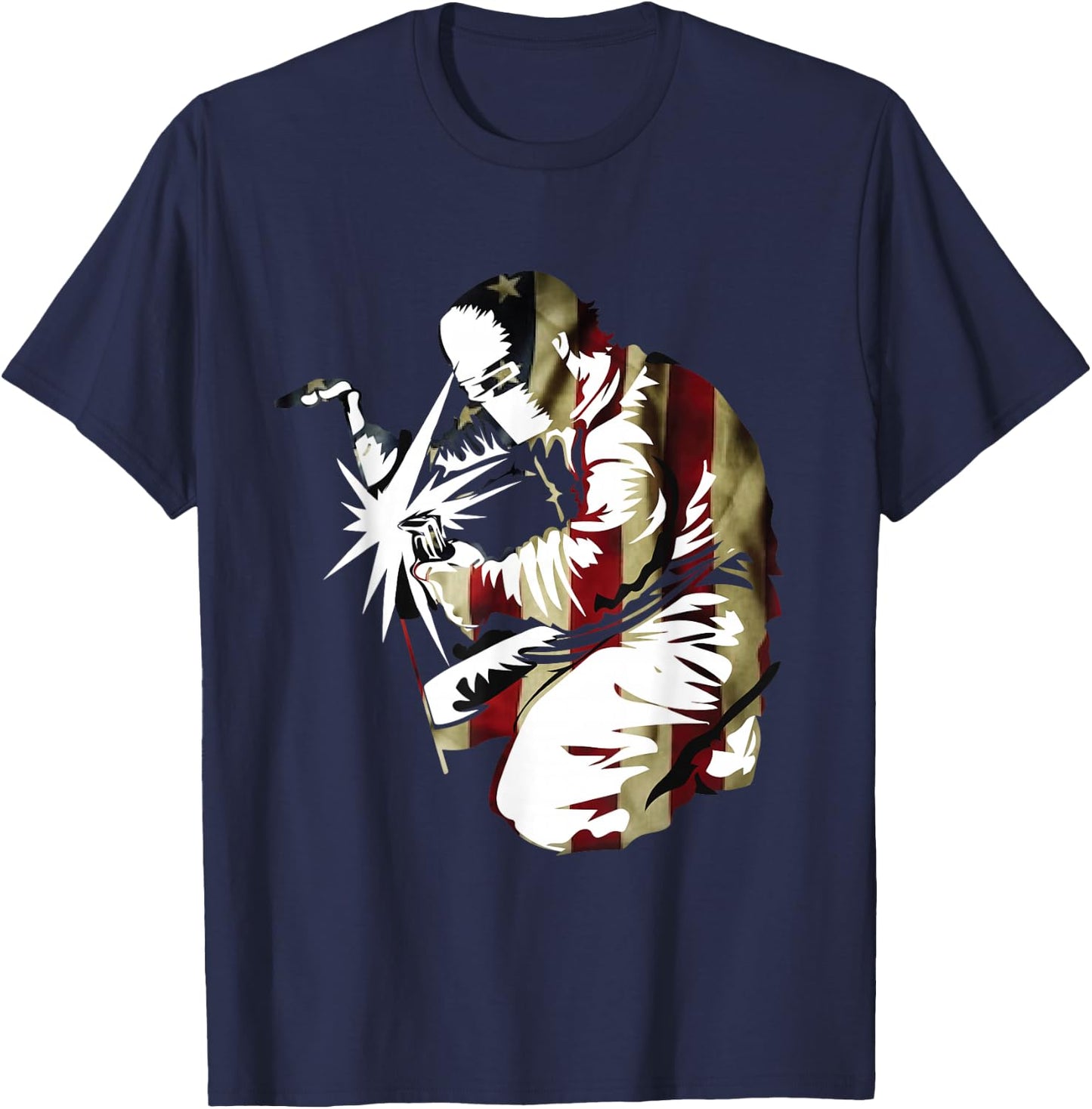 Patriotic American Welder with US Men Welding T-Shirt - T-Shirt | Navy