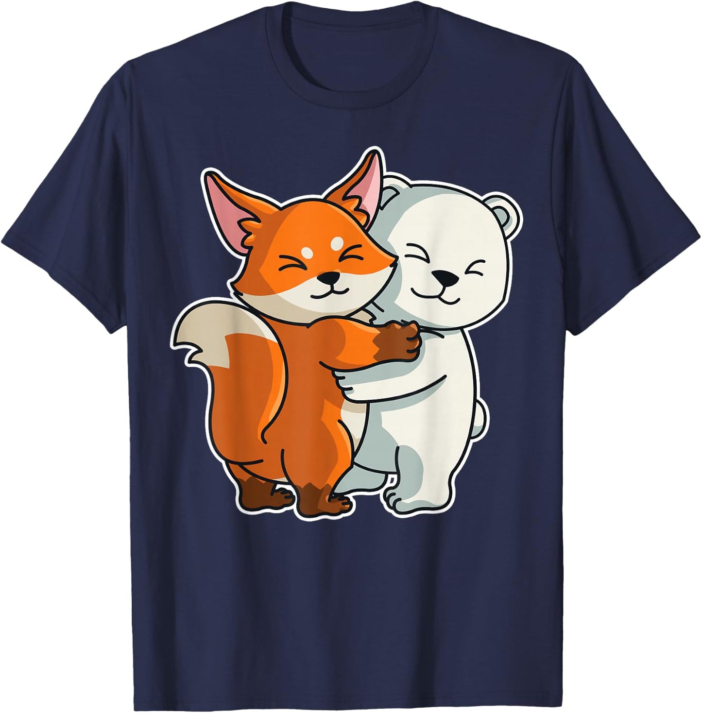 Polar Bear and Fox Cute Animals Animal Hugging T-Shirt - T-Shirt | Navy