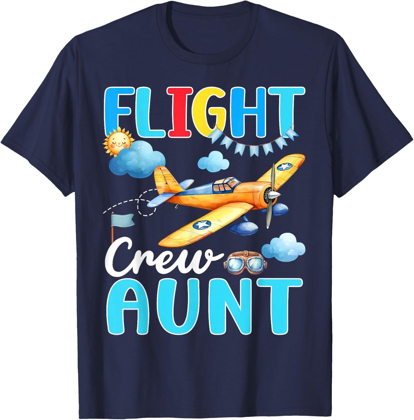 Flight Crew Aunt Birthday Squad Airplane Matching Family T-Shirt - T-Shirt | Navy