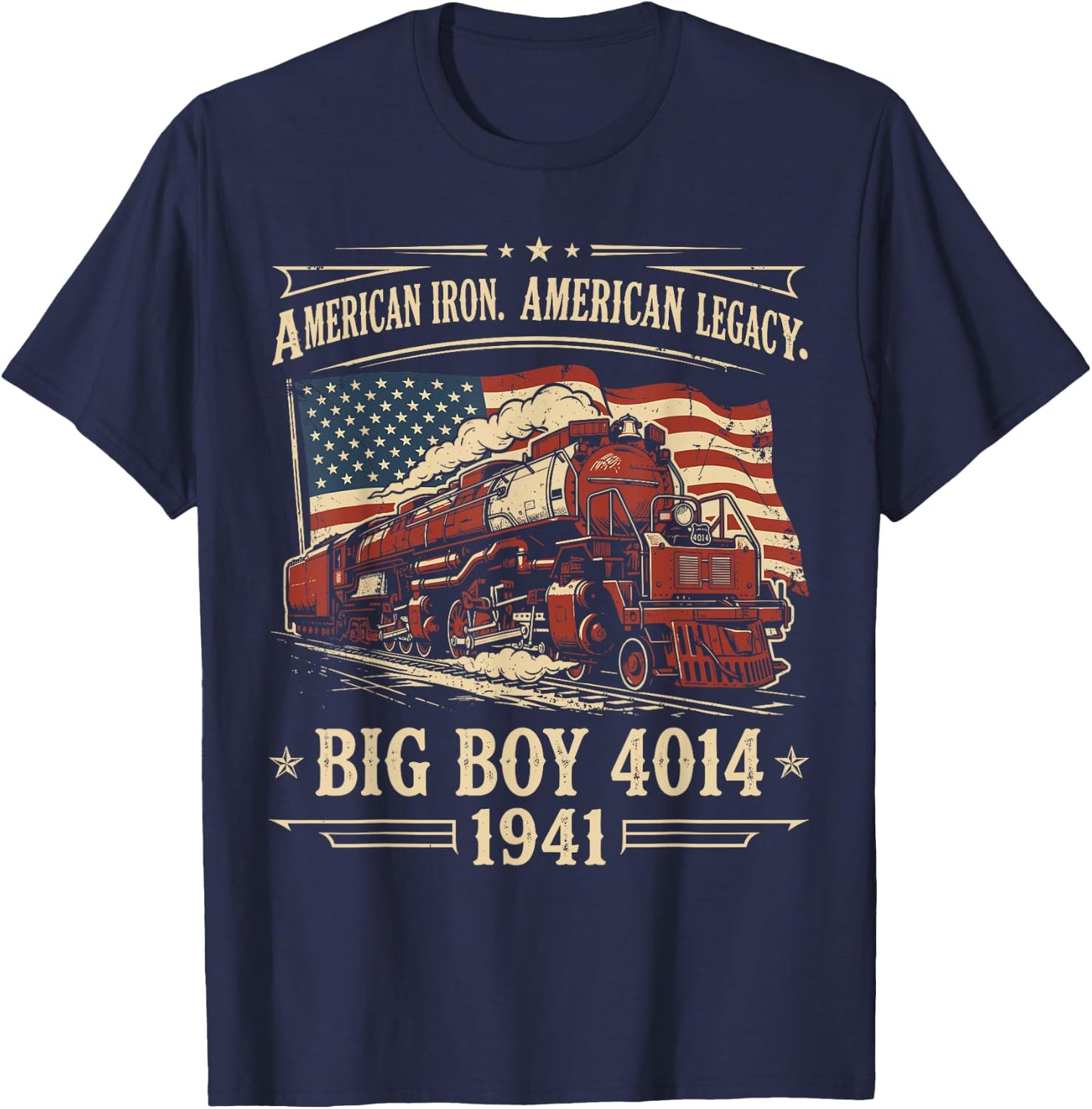 Big Boy Train 4014 Shirt , American Iron Locomotive T-Shirt - T-Shirt | Navy