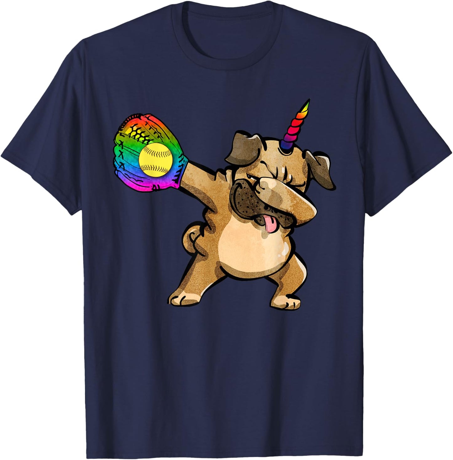 Funny Softball Shirts Dabbing Pugicorn Pug Lover Gift T-Shirt - T-Shirt | Navy