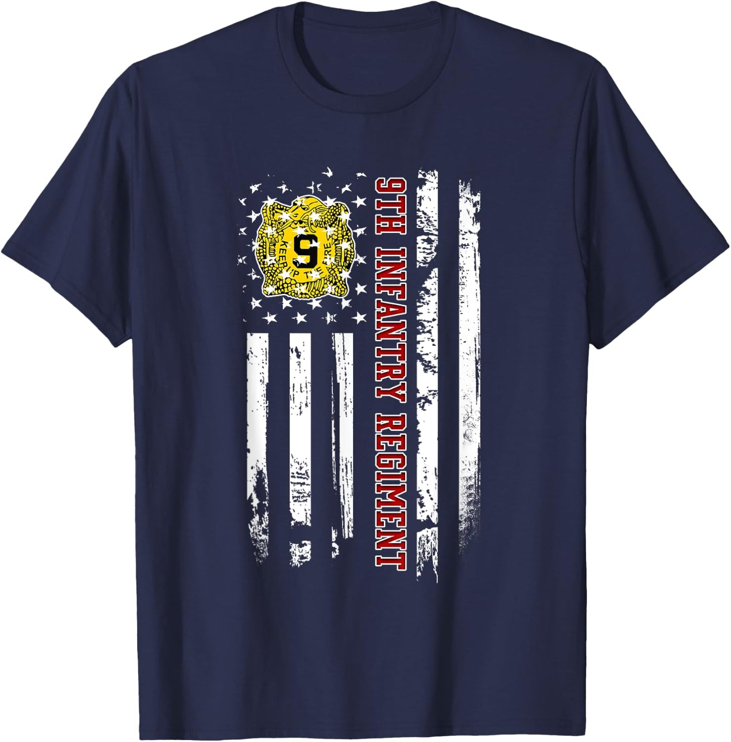 9th Infantry Regiment Veteran USA Flag Veterans Day Xmas T-Shirt - T-Shirt | Navy