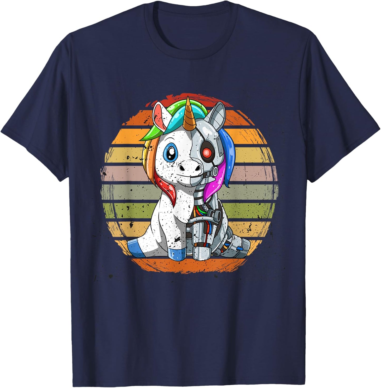 Grunge Unicorn Robot Robotic Cuddle Cyborg T-Shirt - T-Shirt | Navy