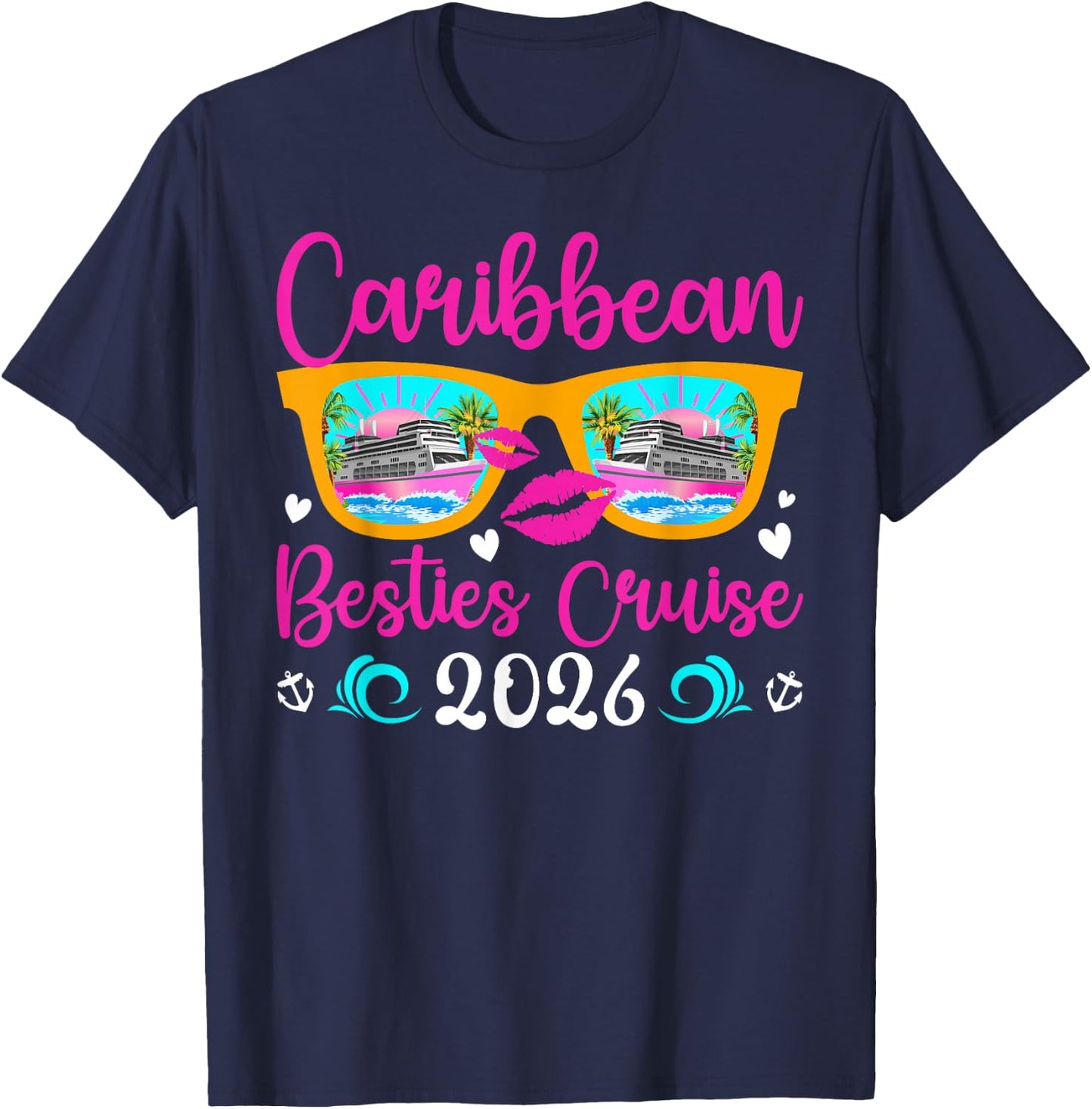 Caribbean Besties Cruise 2026 Best Friend Cruising Caribbean T-Shirt - T-Shirt | Navy