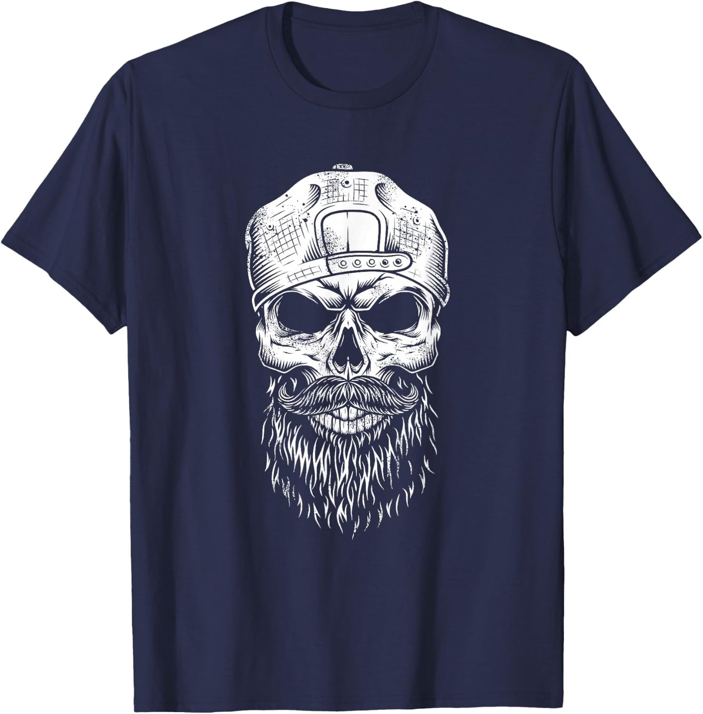 Grungy Hipster Bearded Skull - Beard Lover - Hipster Gift T-Shirt - T-Shirt | Navy