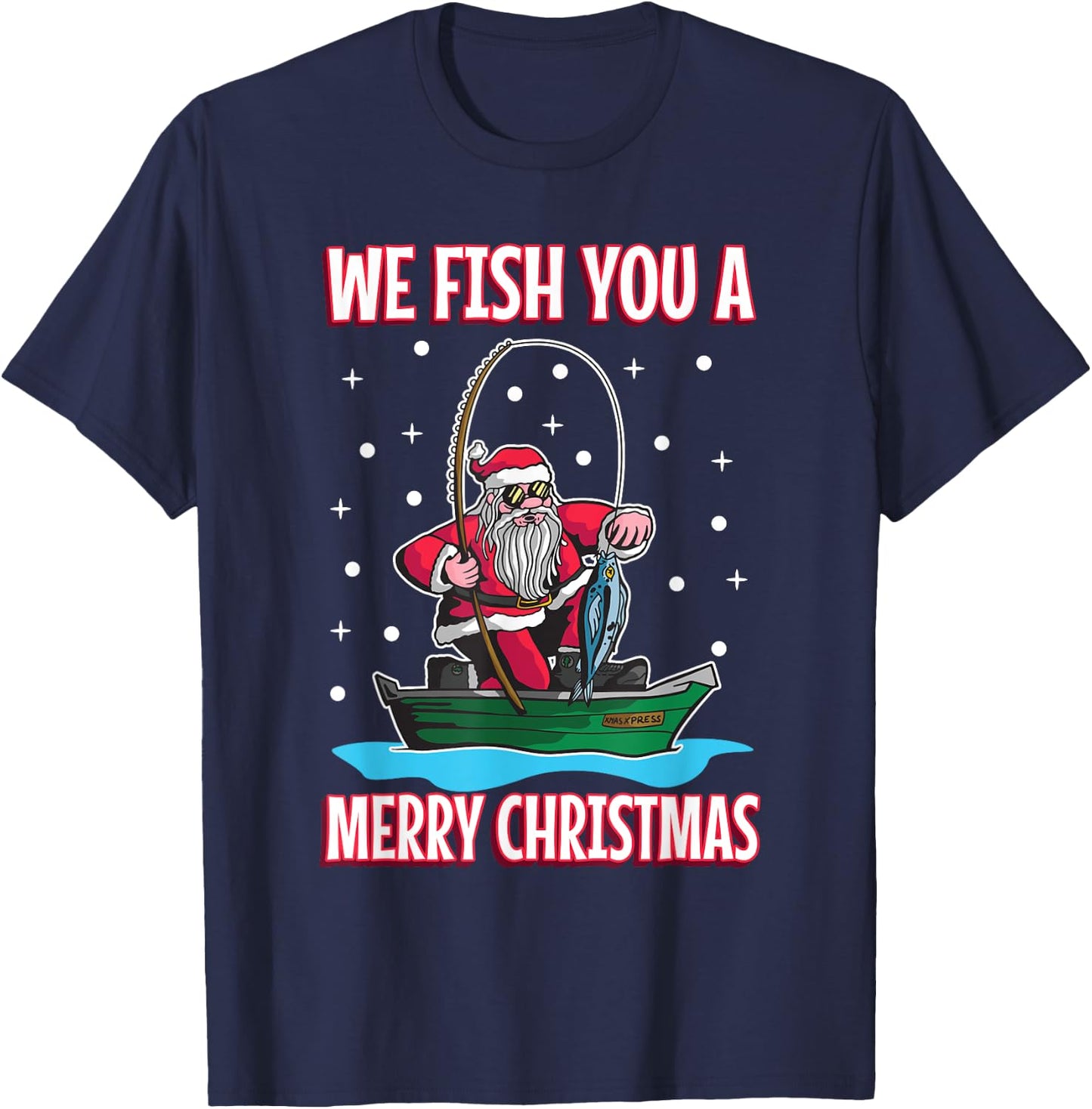 Christmas costume fisherman fishing funny cool Santa Claus T-Shirt - T-Shirt | Navy