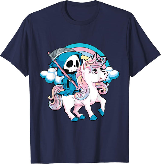 Kawaii Pastel Goth Cute Creepy Halloween Unicorn Grim Reaper T-Shirt - T-Shirt | Navy