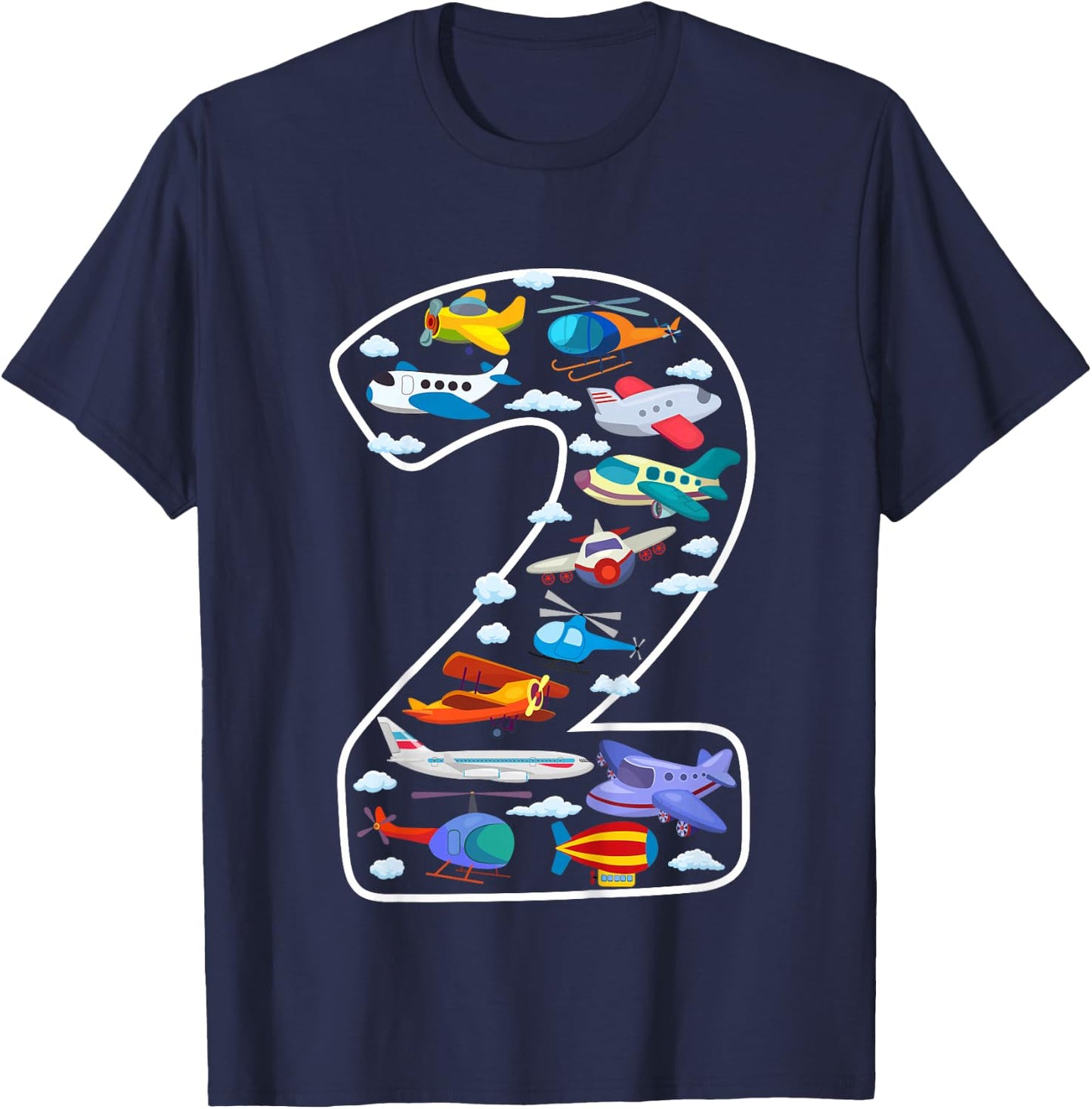 Kids Its My 2nd Birthday Boys 2 Airplanes Helicopters 2 Years Old T-Shirt - T-Shirt | Navy