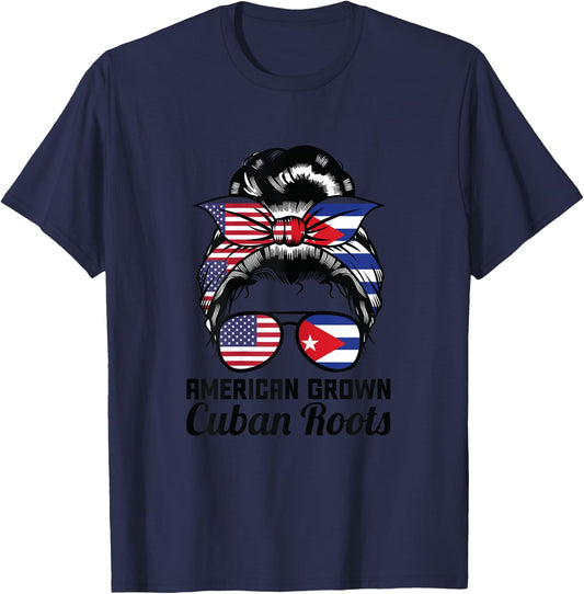 American Grown Cuban Roots Cuba T-Shirt - T-Shirt | Navy