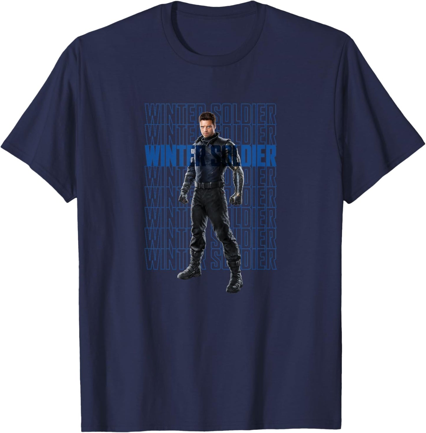 Marvel The Falcon and The Winter Soldier Bucky Text Stack T-Shirt - T-Shirt | Navy