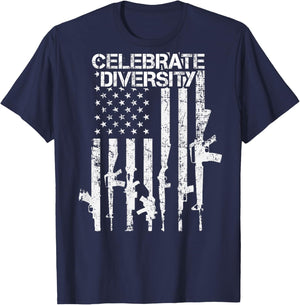 Celebrate Diversity - Funny Guns USA Flag Pro Gun - ON BACK Men T-Shirt - T-Shirt | Navy