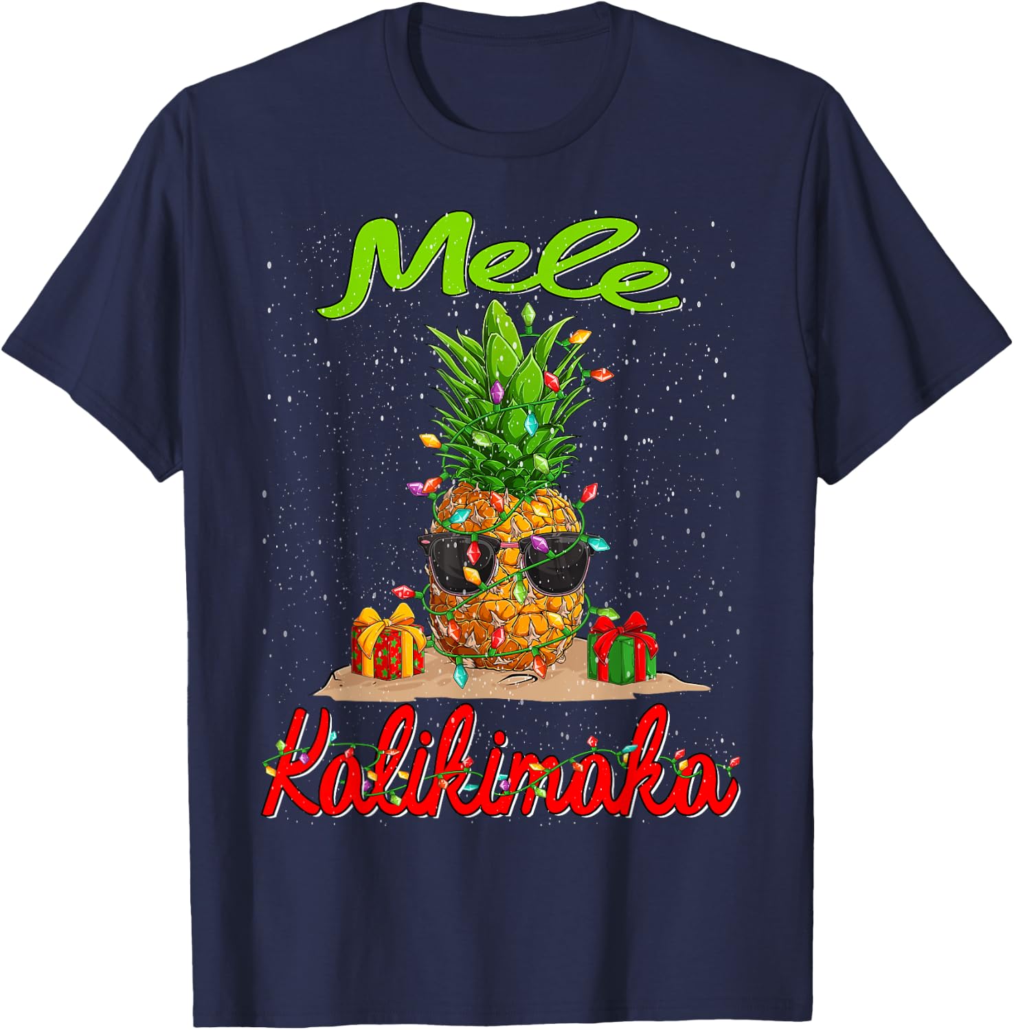 Mele Kalikimaka Christmas Pineapple Shaka Hawaii T-Shirt - T-Shirt | Navy