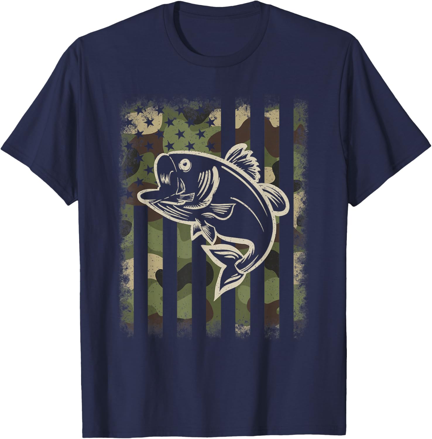 Camouflage American Flag Fishing Fisherman Bass Fish Men T-Shirt - T-Shirt | Navy