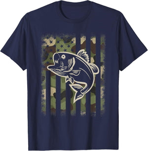 Camouflage American Flag Fishing Fisherman Bass Fish Men T-Shirt - T-Shirt | Navy