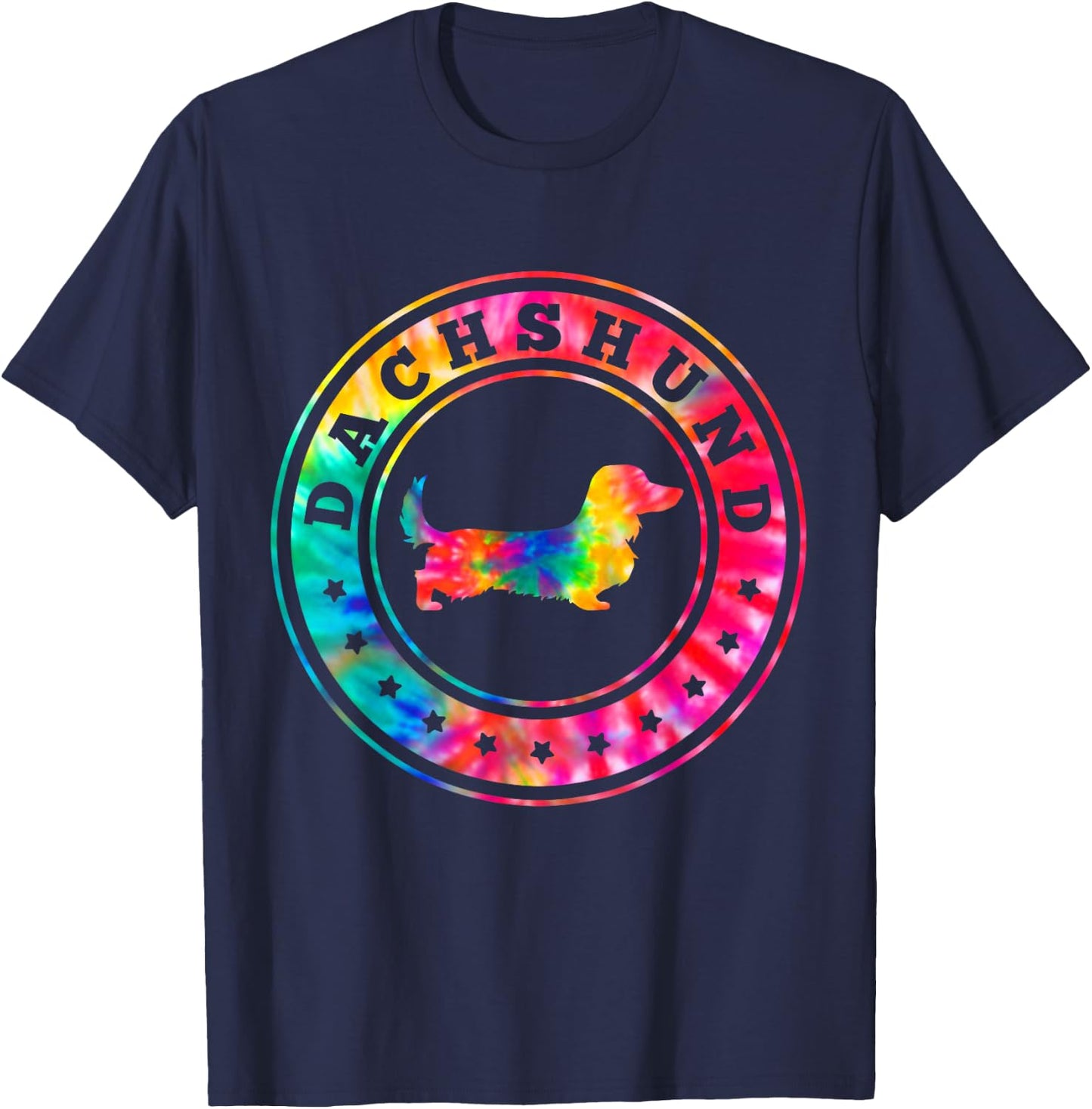 Tie Dye Long Hair Dachshund Dog Mom Dad Pet Lover T-Shirt - T-Shirt | Navy