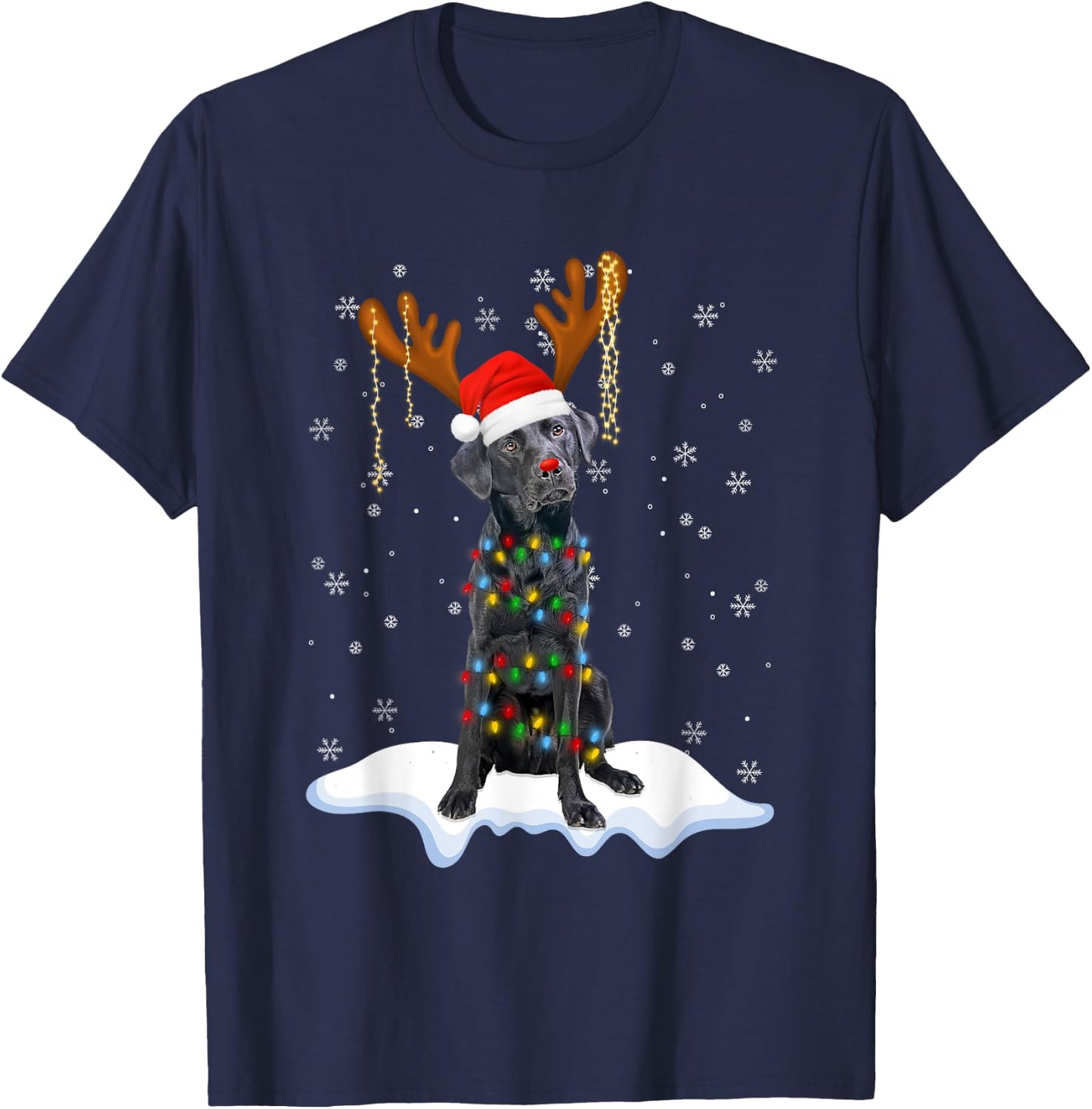 Black Lab Labrador Christmas Tree Light Pajama Dog Xmas Men Women Kids T-Shirt - T-Shirt | Navy