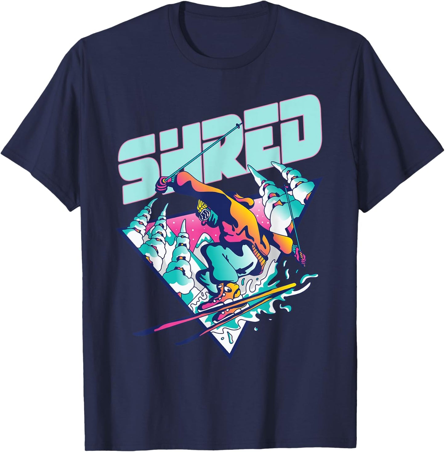 Shred Shirt Vintage Freestyle Ski 80s Costume Retro Skiing T-Shirt - T-Shirt | Navy