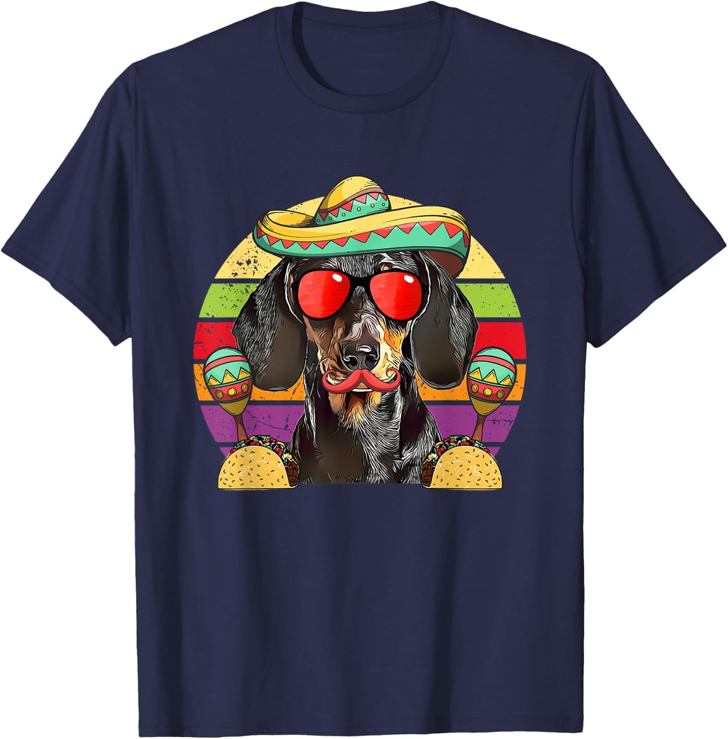 Dachshund Fiesta Dog Tacos Cinco de Mayo T-Shirt - T-Shirt | Navy