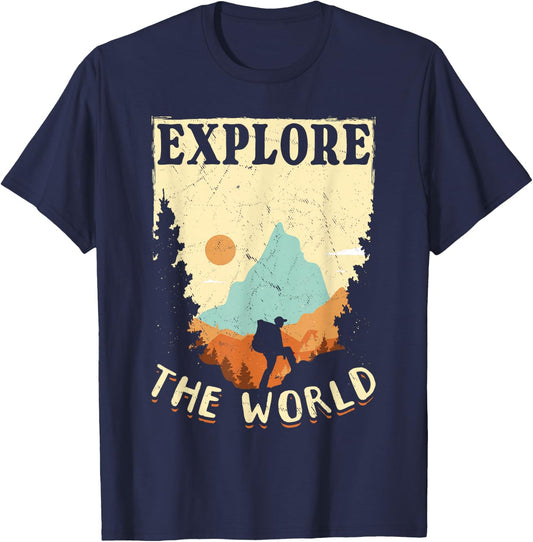 Hiking Mountain Outdoors Explore the World T-Shirt - T-Shirt | Navy