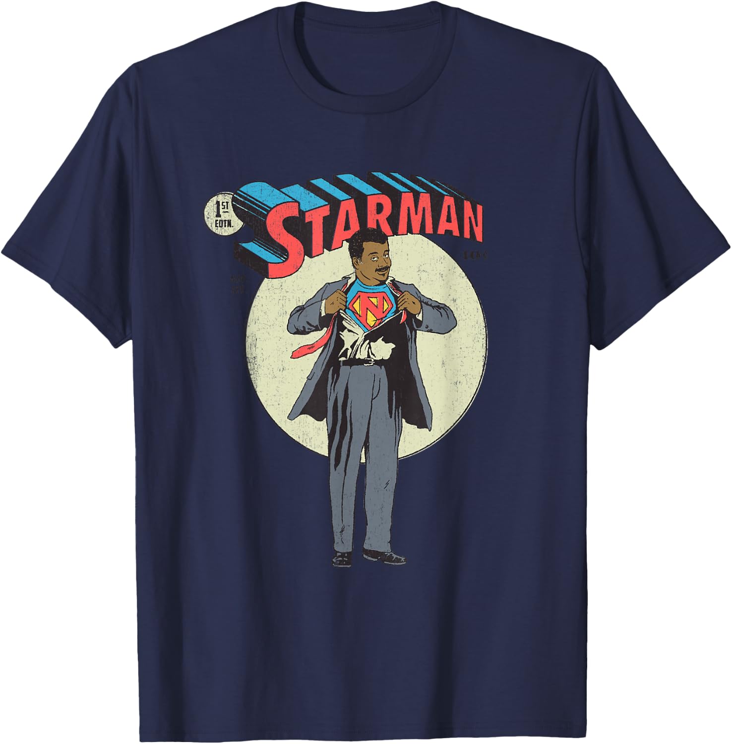 Starman Neil de Grasse Tyson Super Hero Comics Cover T-Shirt - T-Shirt | Navy