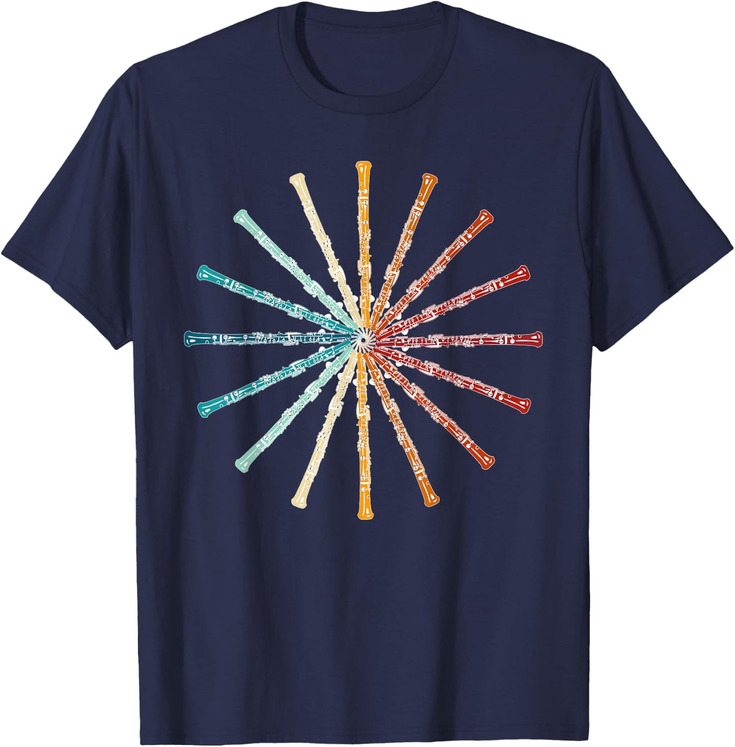 Irreverent Funny Oboe Retro Rainbow - Oboe Player Orchestra Band -Adults T-Shirt - T-Shirt | Navy