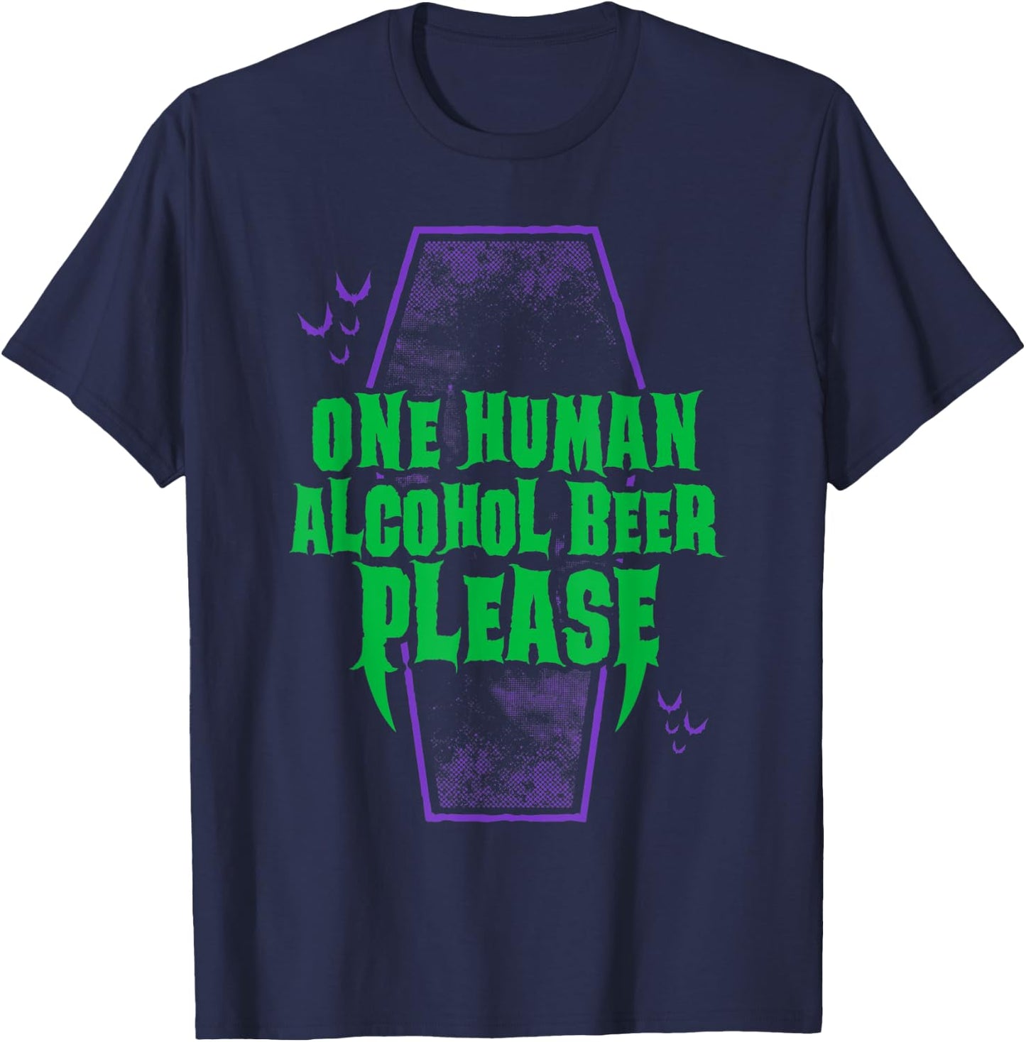 One Human Alcohol Beer - Funny Goth Vampire - Distressed T-Shirt - T-Shirt | Navy