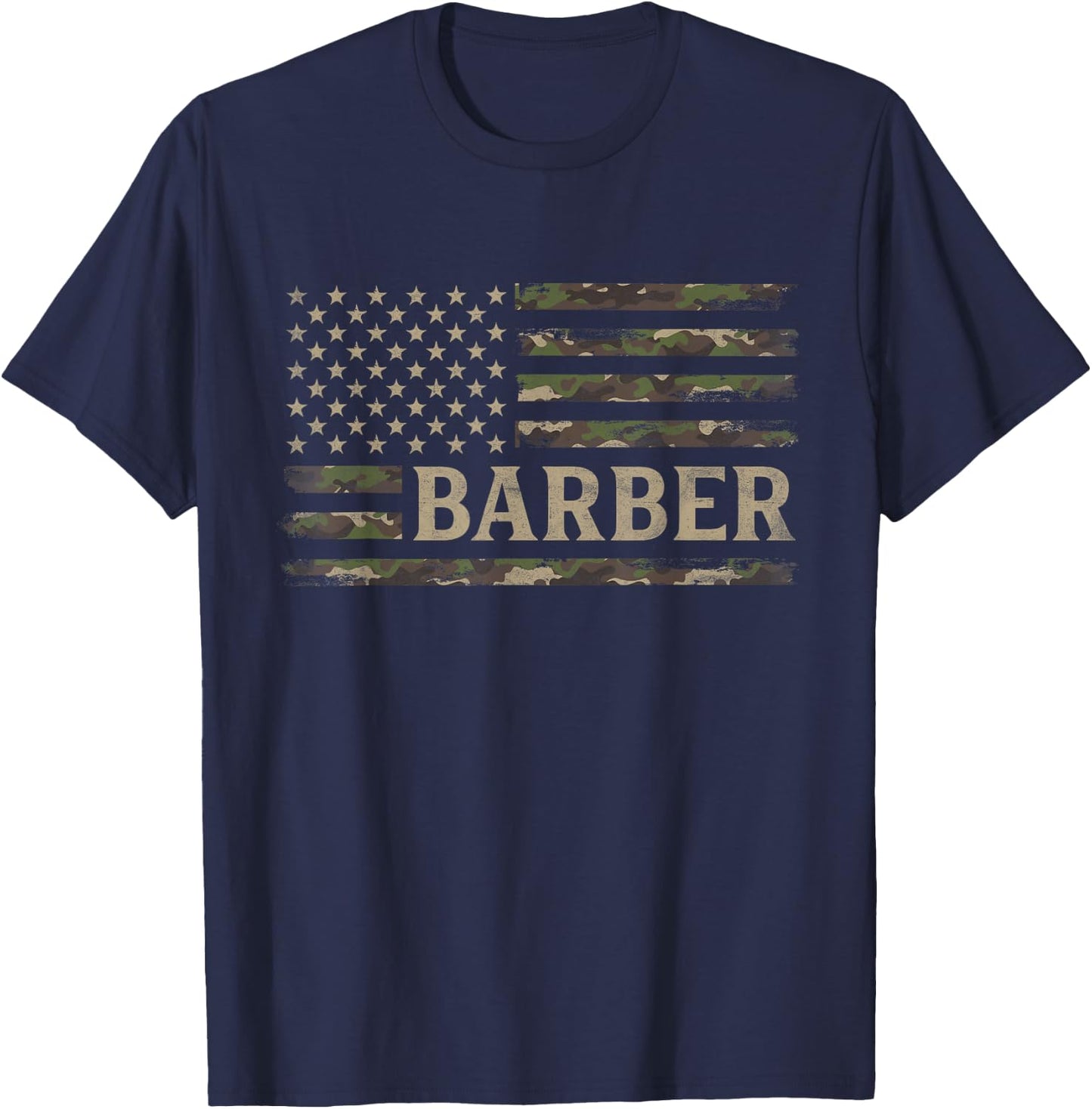 Camo Barber Camourflage USA Flag Fathers Day T-Shirt - T-Shirt | Navy
